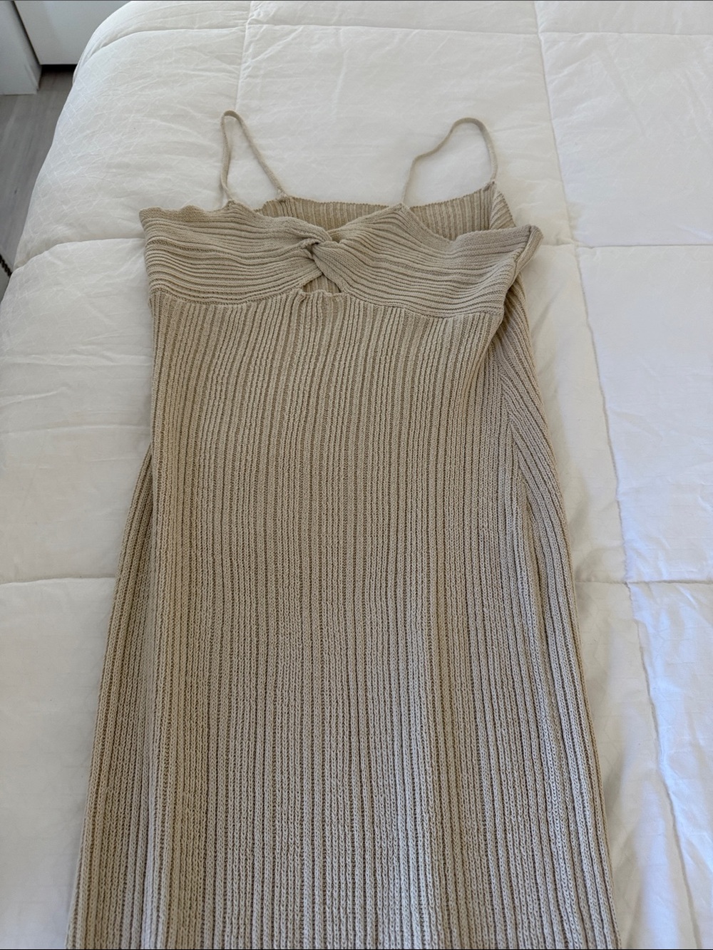 SHEIN Beige Twist-Front Strapless Knit Maxi Dress